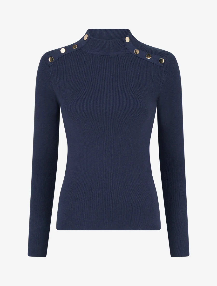 Jersey ajustado acanalado con botones dorados