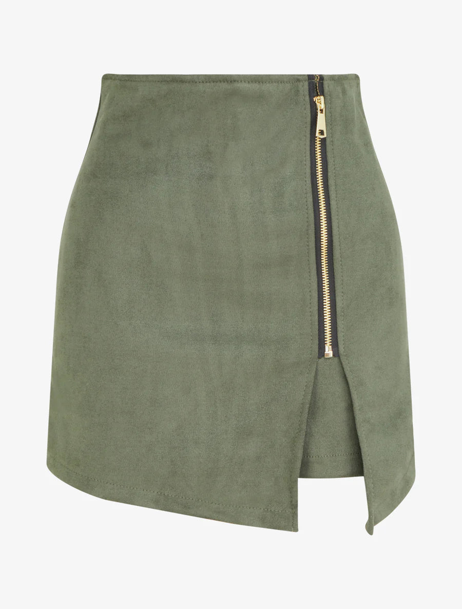 Falda pantalón con cremallera en ante sintético