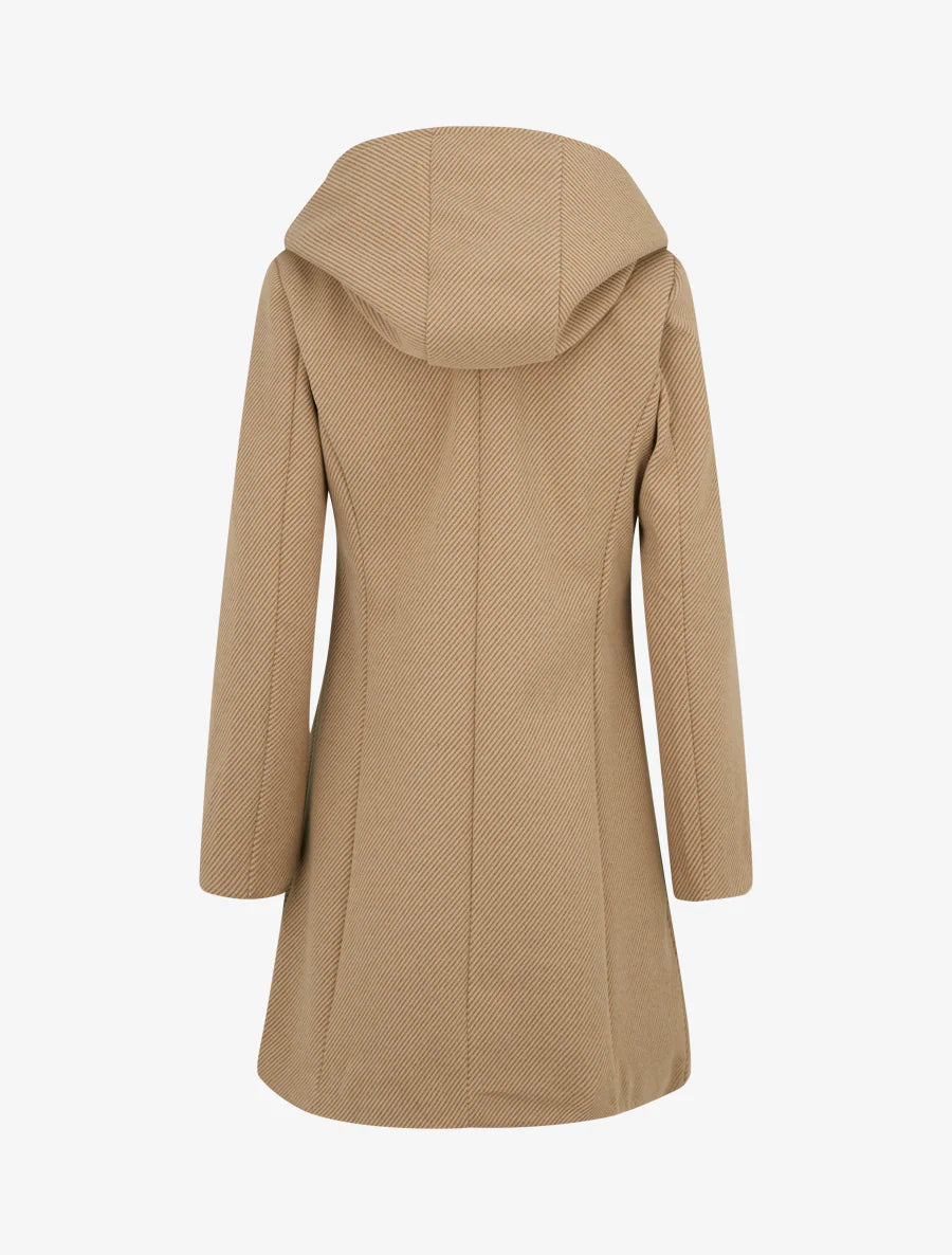 Abrigo con capucha y detalles en imitación piel