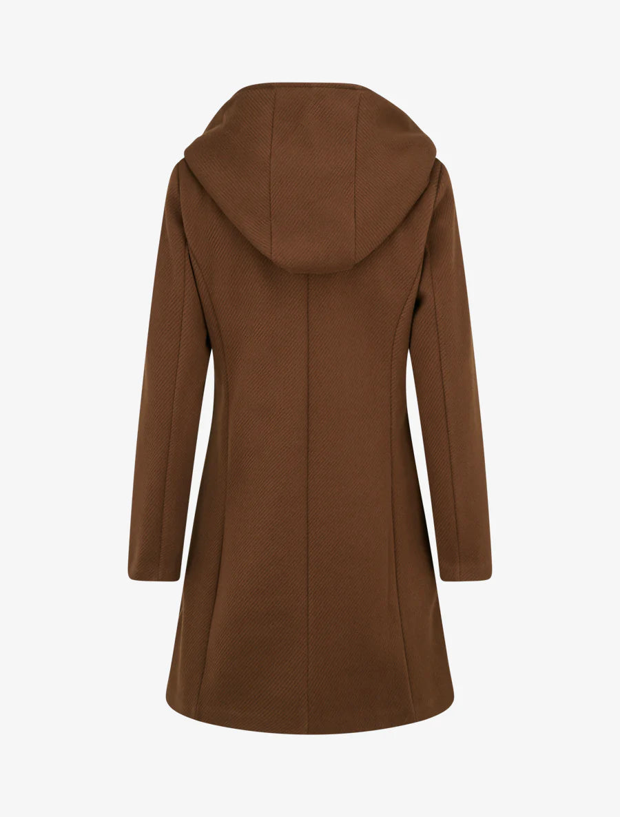 Abrigo con capucha y detalles en imitación piel