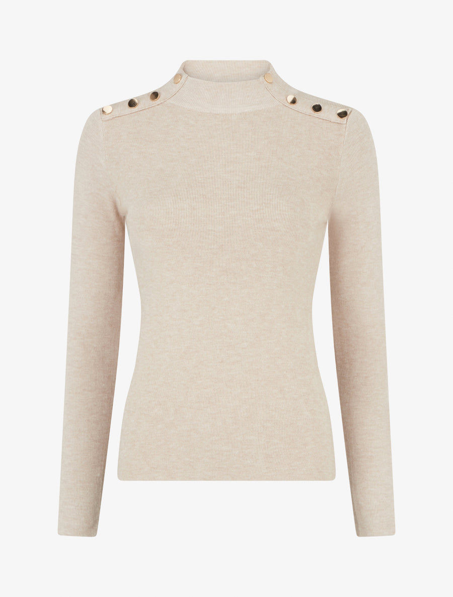 Jersey ajustado acanalado con botones dorados