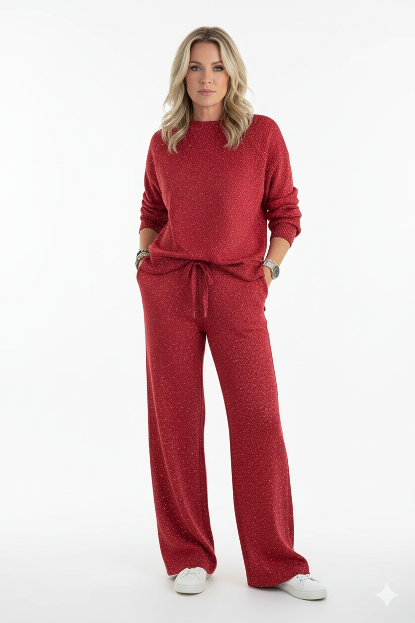 Viviana | Conjunto informal de cuello redondo, brillante y color uniforme.