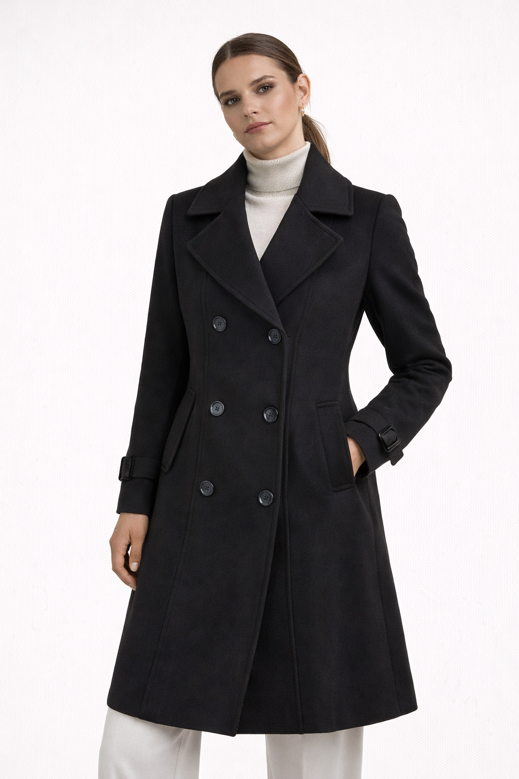 Abrigo recto cruzado - Negro