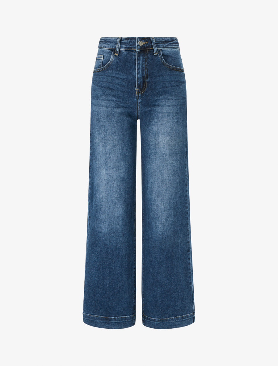 Vaqueros desgastados de corte recto - Azul