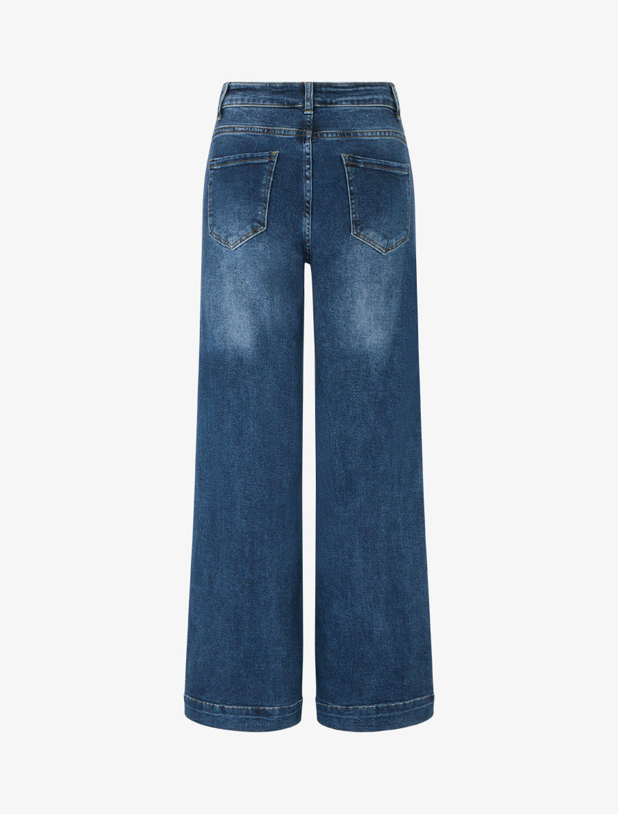 Vaqueros desgastados de corte recto - Azul