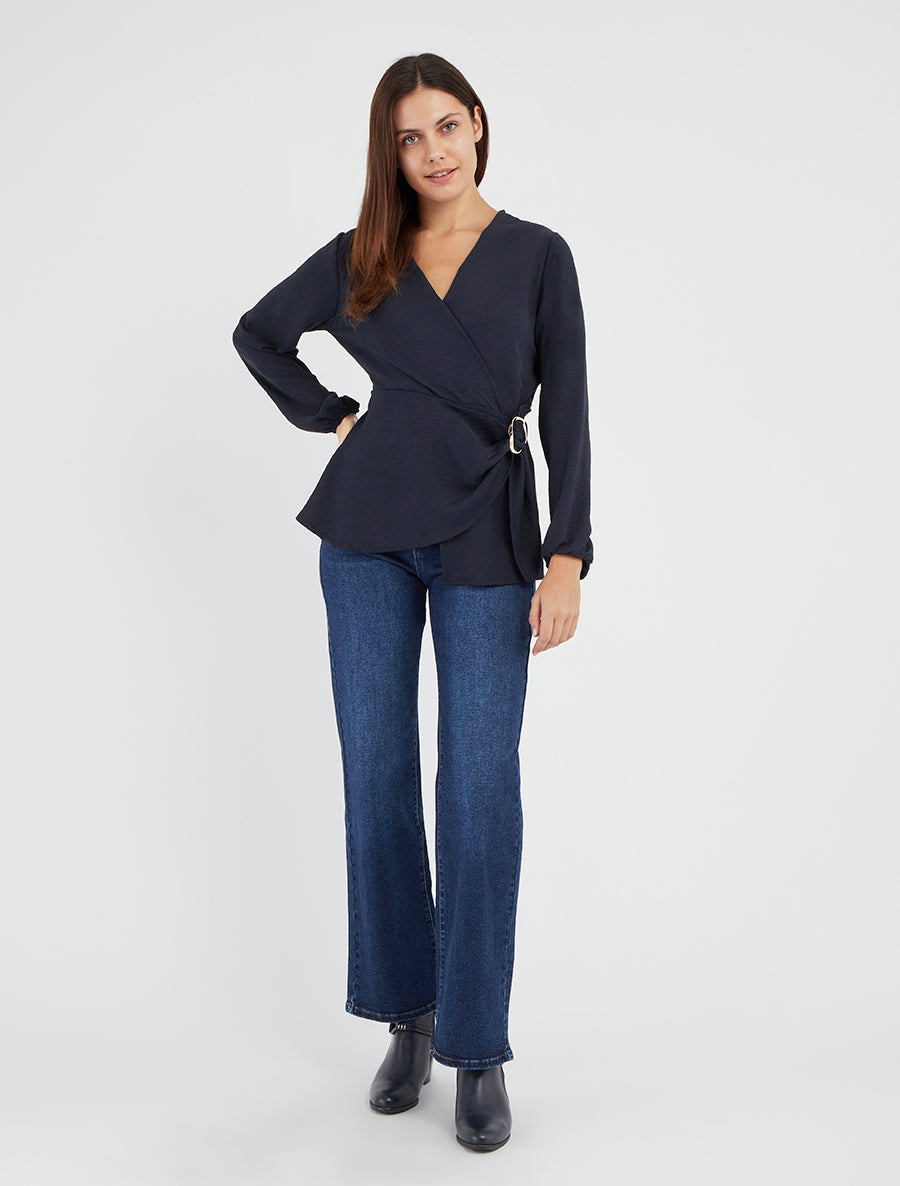 Vaqueros desgastados de corte recto - Azul