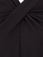 Vestido de dos materiales con cuello en V fruncido - Negro