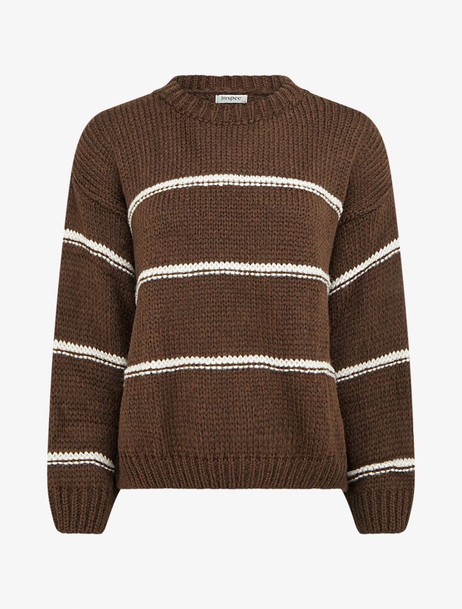 Jersey de punto con diseño a rayas - Marrón/blanco