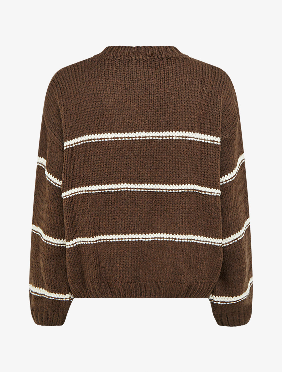Jersey de punto con diseño a rayas - Marrón/blanco
