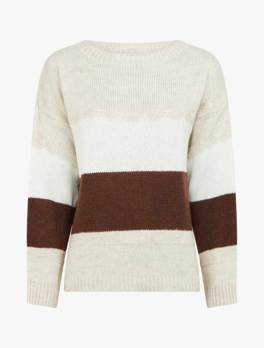 Jersey de rayas con cuello redondo - Beige