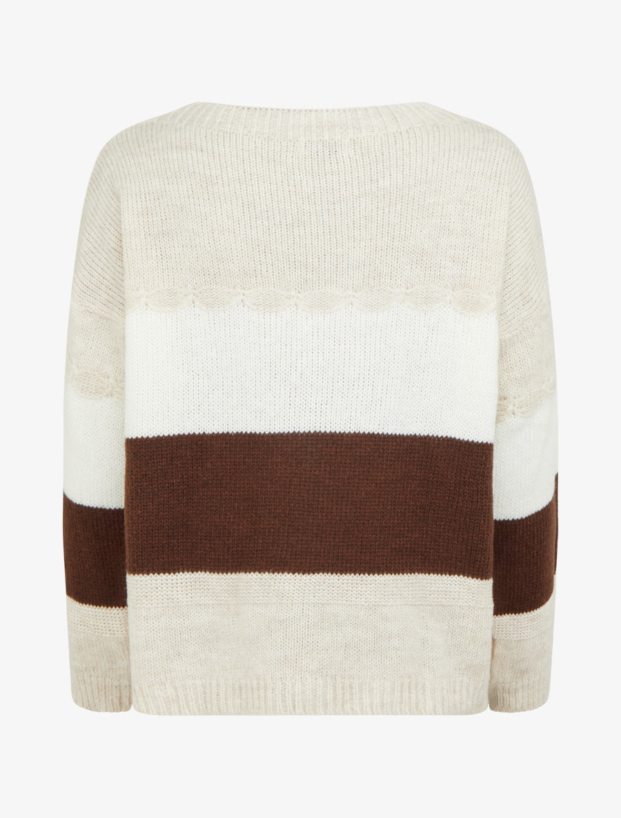 Jersey de rayas con cuello redondo - Beige