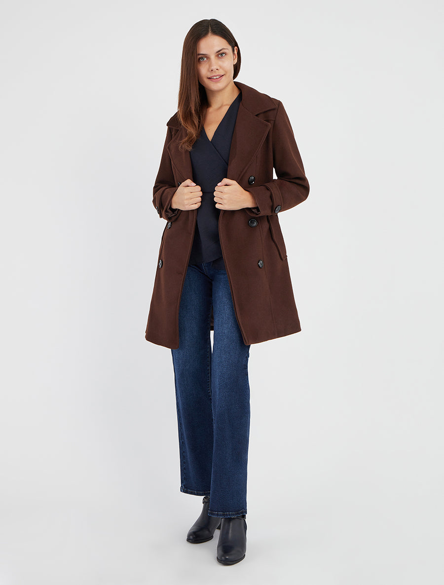Abrigo recto cruzado - Marrón