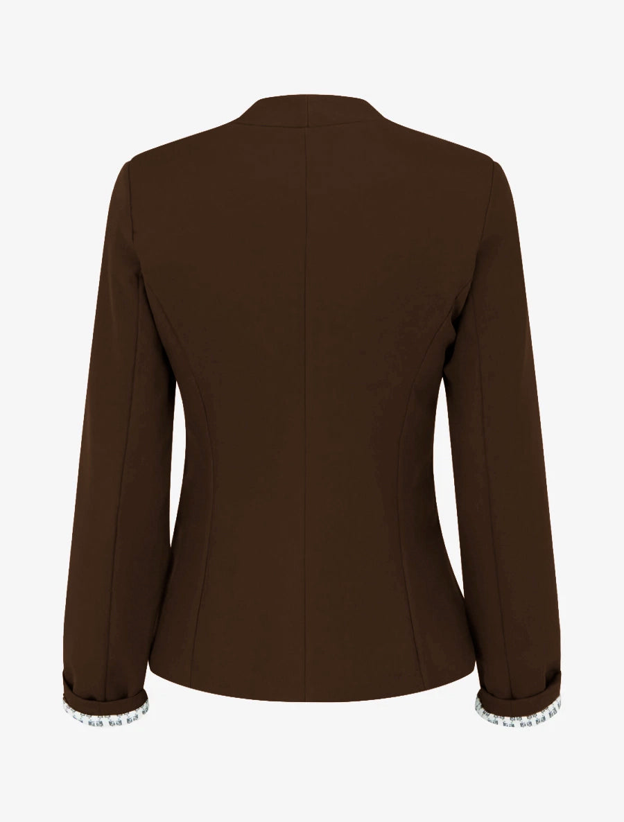 Chaqueta recta con hombreras - Marrón