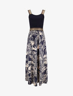 Vestido largo con tirantes y estampado de plantas tropicales