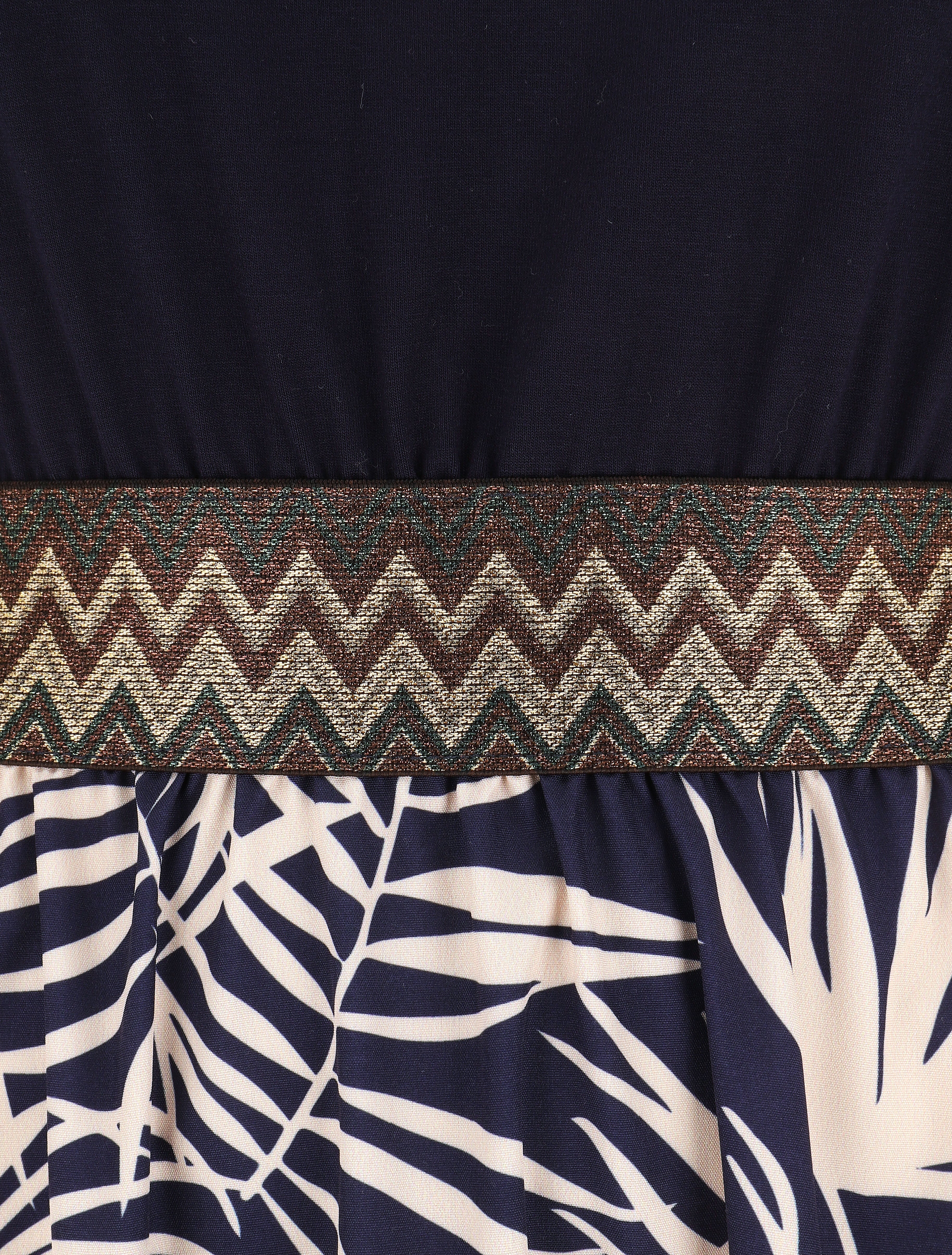 Robe longue à bretelles imprimé plantes tropicales - Marine