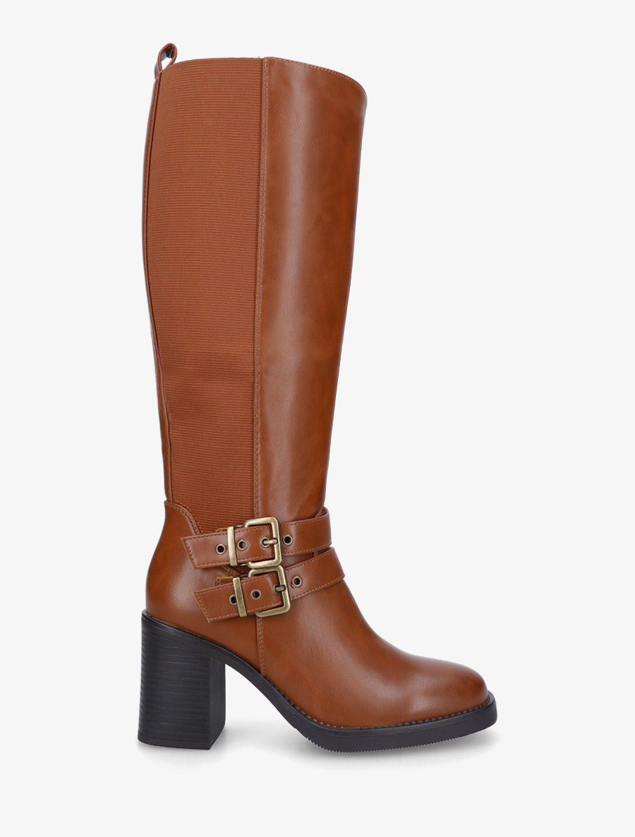 Botas con tacón y hebillas - Camel