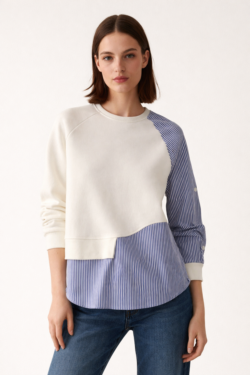 Sudadera layered efecto camisa