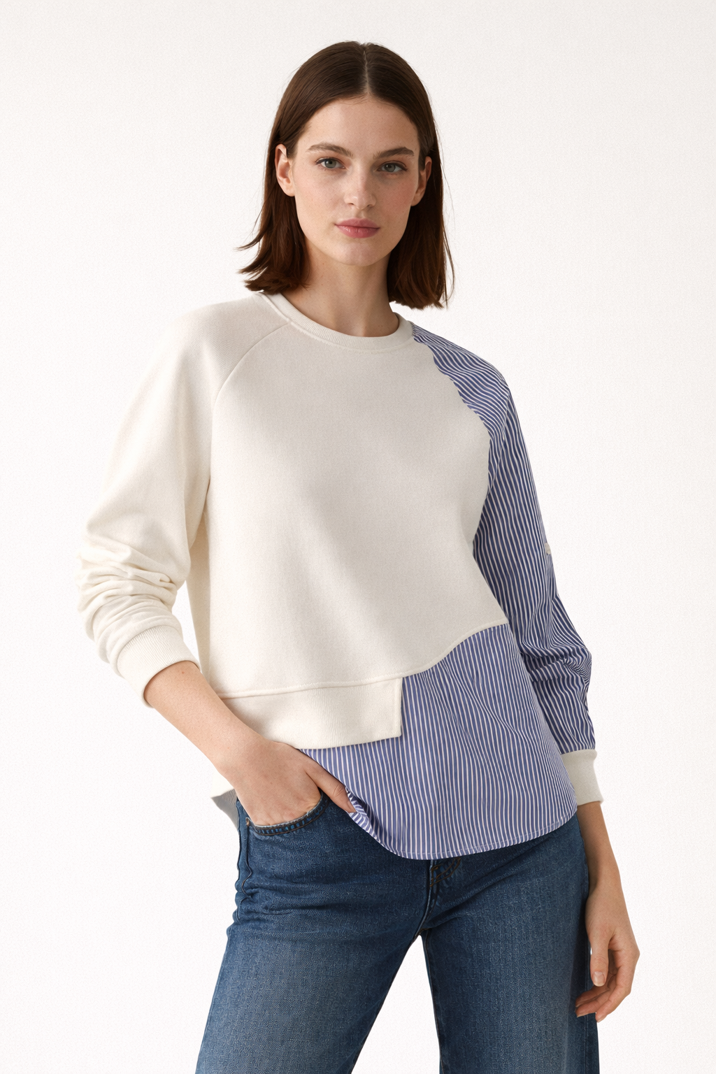 Sudadera layered efecto camisa