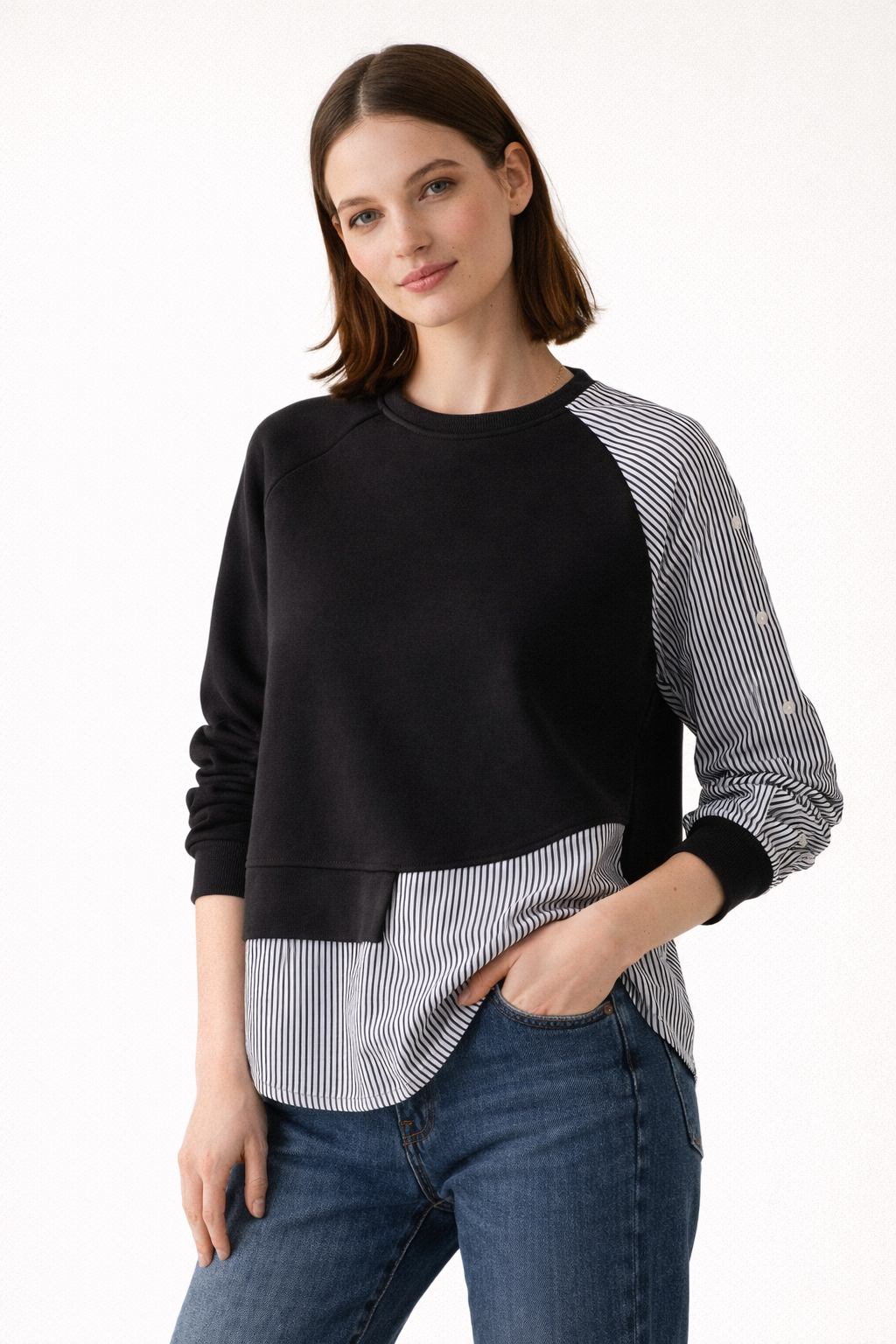 Sudadera layered efecto camisa